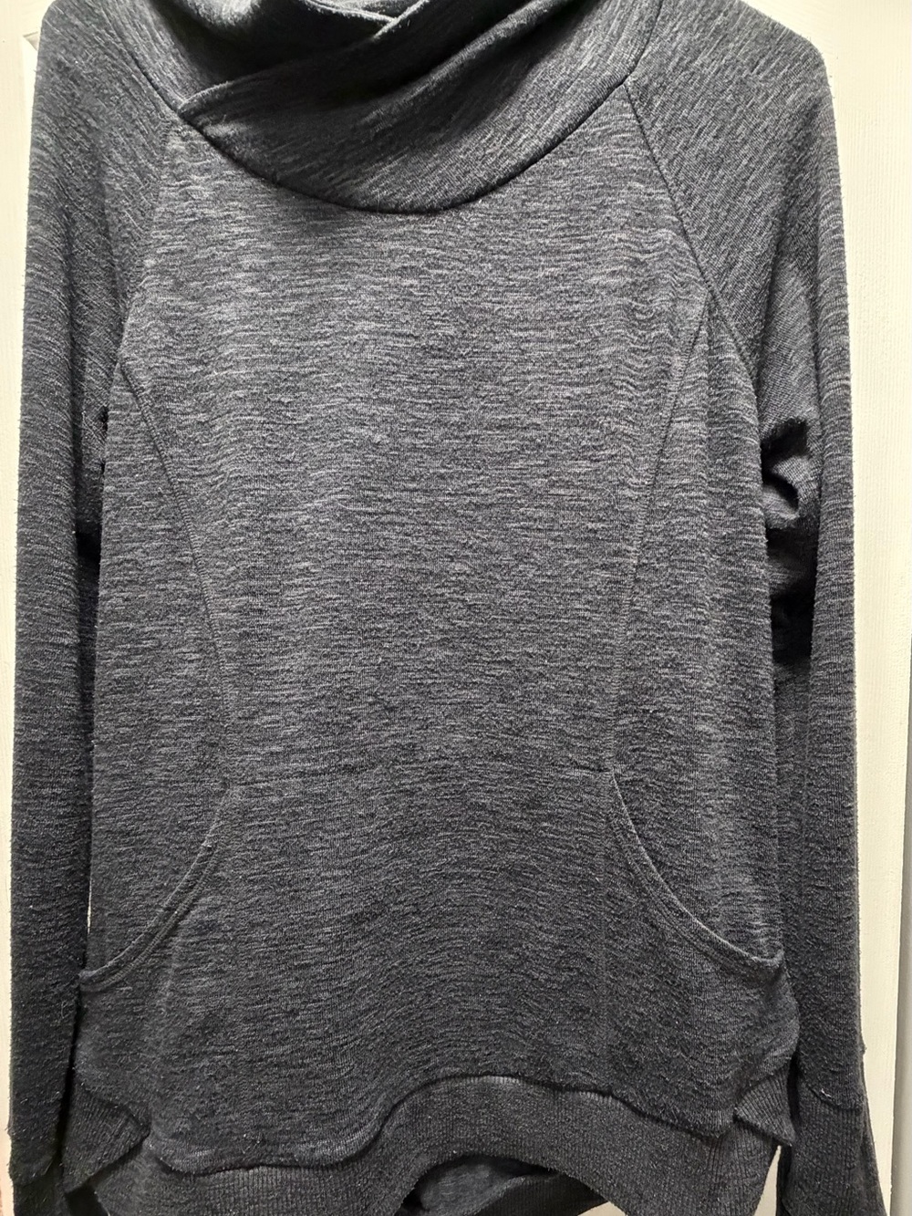 Athleta Heathered Charcoal Cowl Neck Pullover